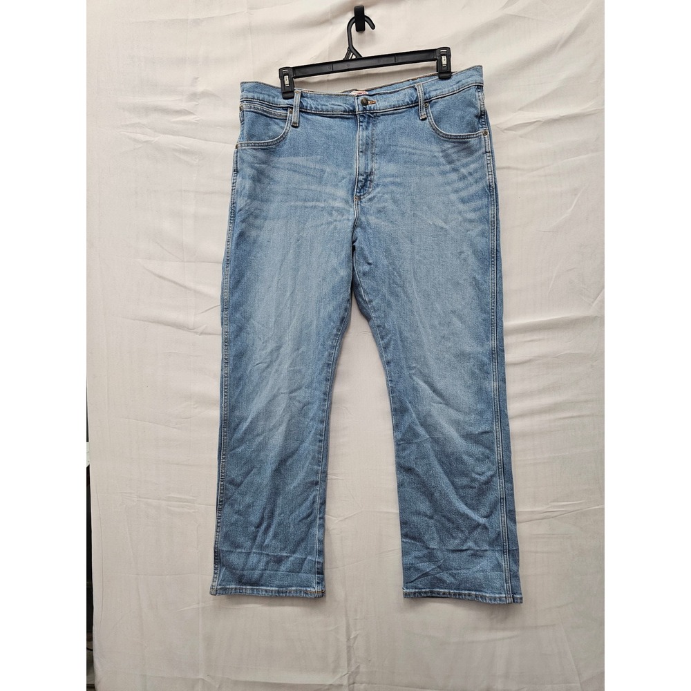Wrangler Mens Straight Leg Mid Rise Jeans Blue Cotton Blend Size 38x30